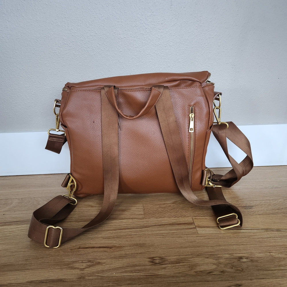 Fawn Leather Diaper Bag With Stroller Straps - Picture 2 of 7